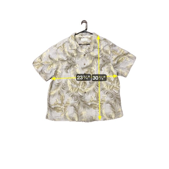 Caribbean Silk Blend Leaf Button Front Shirt Sz 2XB Gray Green Tropical Beach - Picture 7 of 10